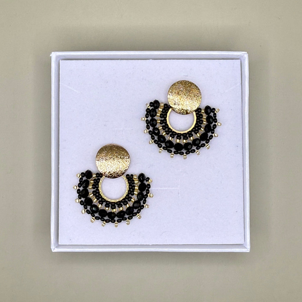 Cali Small Beaded Earrings in Black