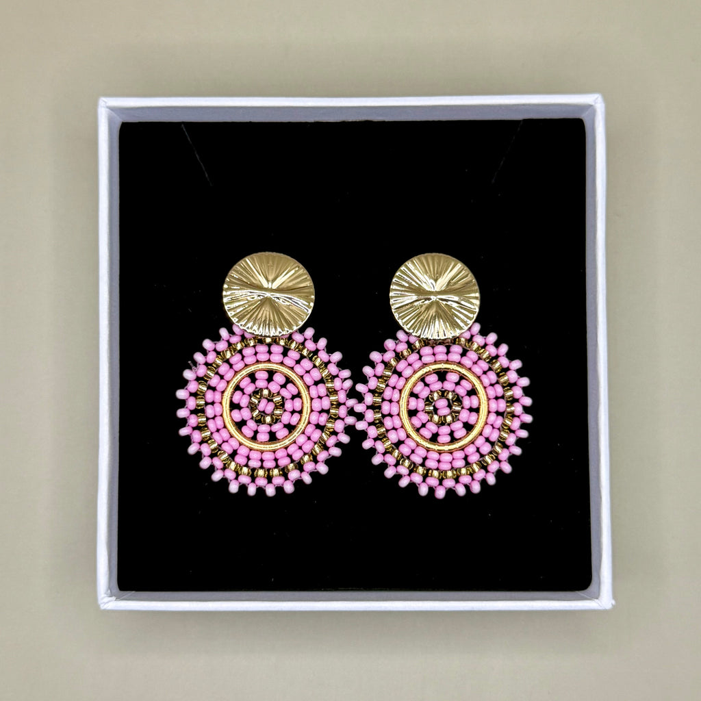 Manila Round Beaded Earrings in Pink