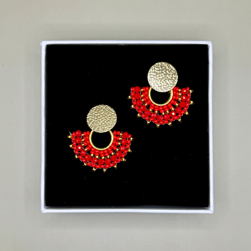 Cali Small Beaded Earrings in Red