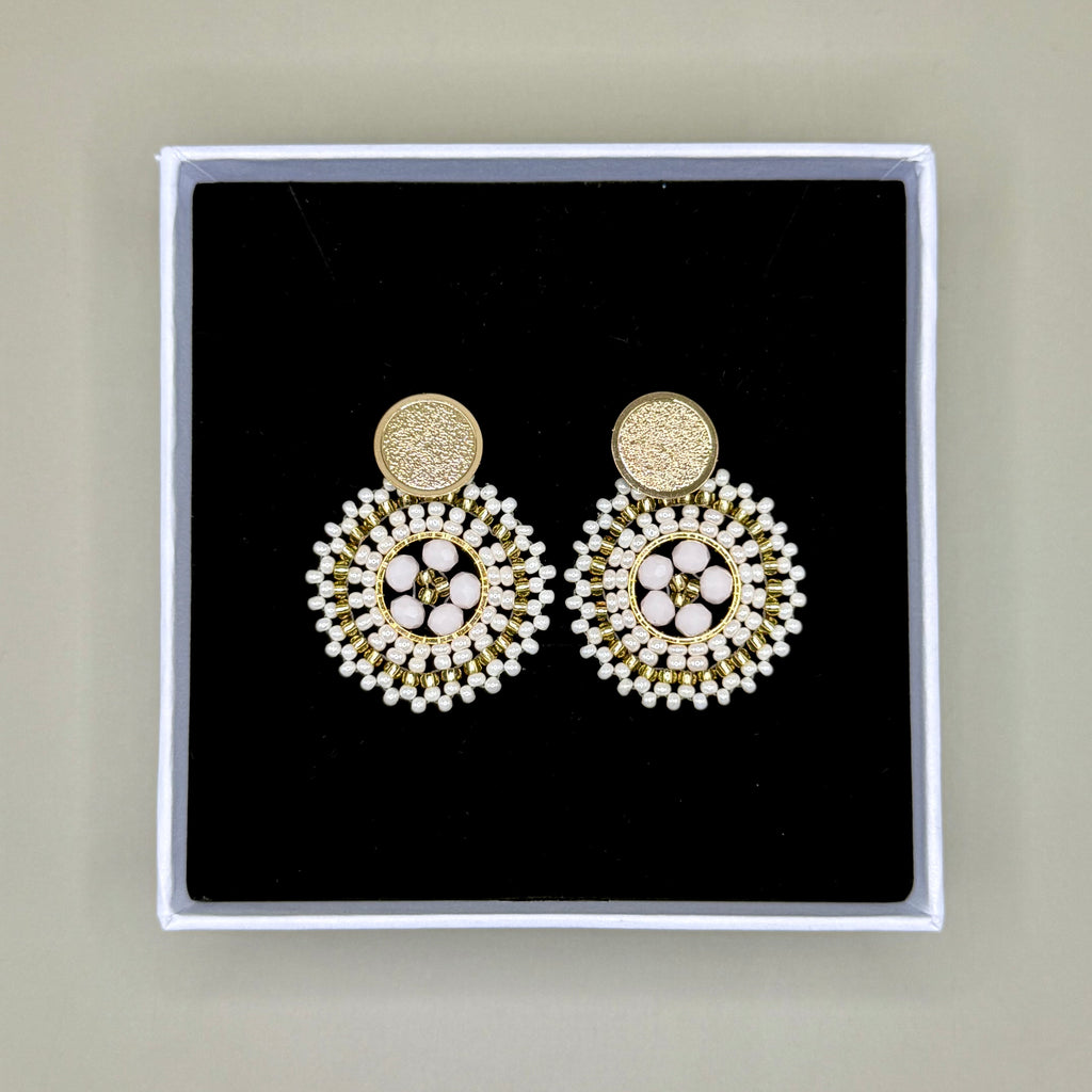 Manila Round Beaded Earrings in White