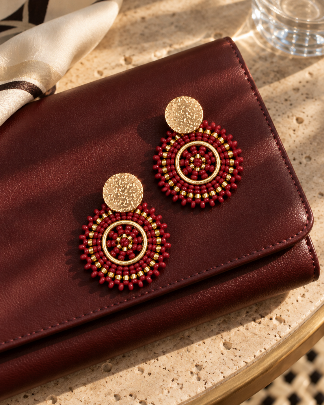 Manila Round Beaded Earrings in Red