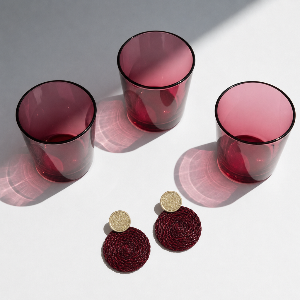 Guatapé Woven Iraca Palm Earrings in Burgundy