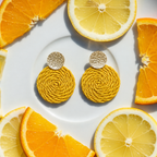 Guatapé Woven Iraca Palm Earrings in Yellow