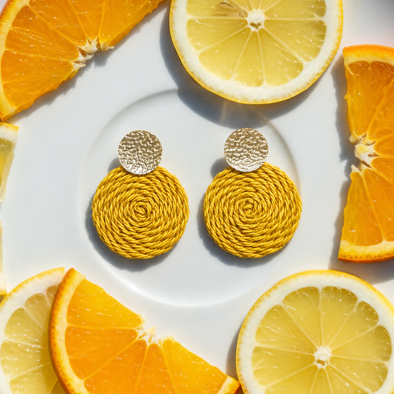 Guatapé Woven Iraca Palm Earrings in Yellow
