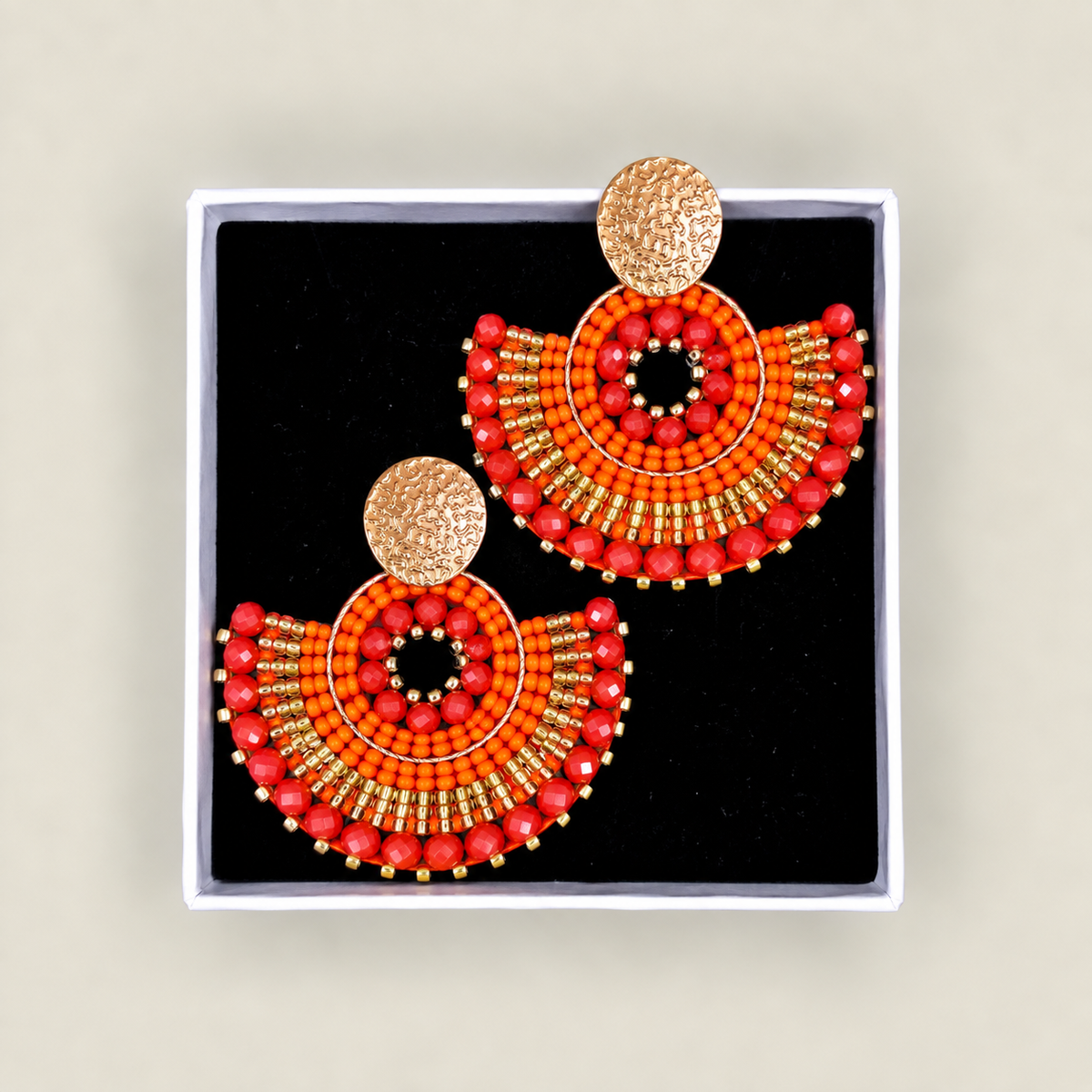 Cali Big Beaded Earrings in Orange