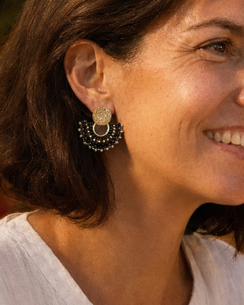 Cali Small Beaded Earrings in Black