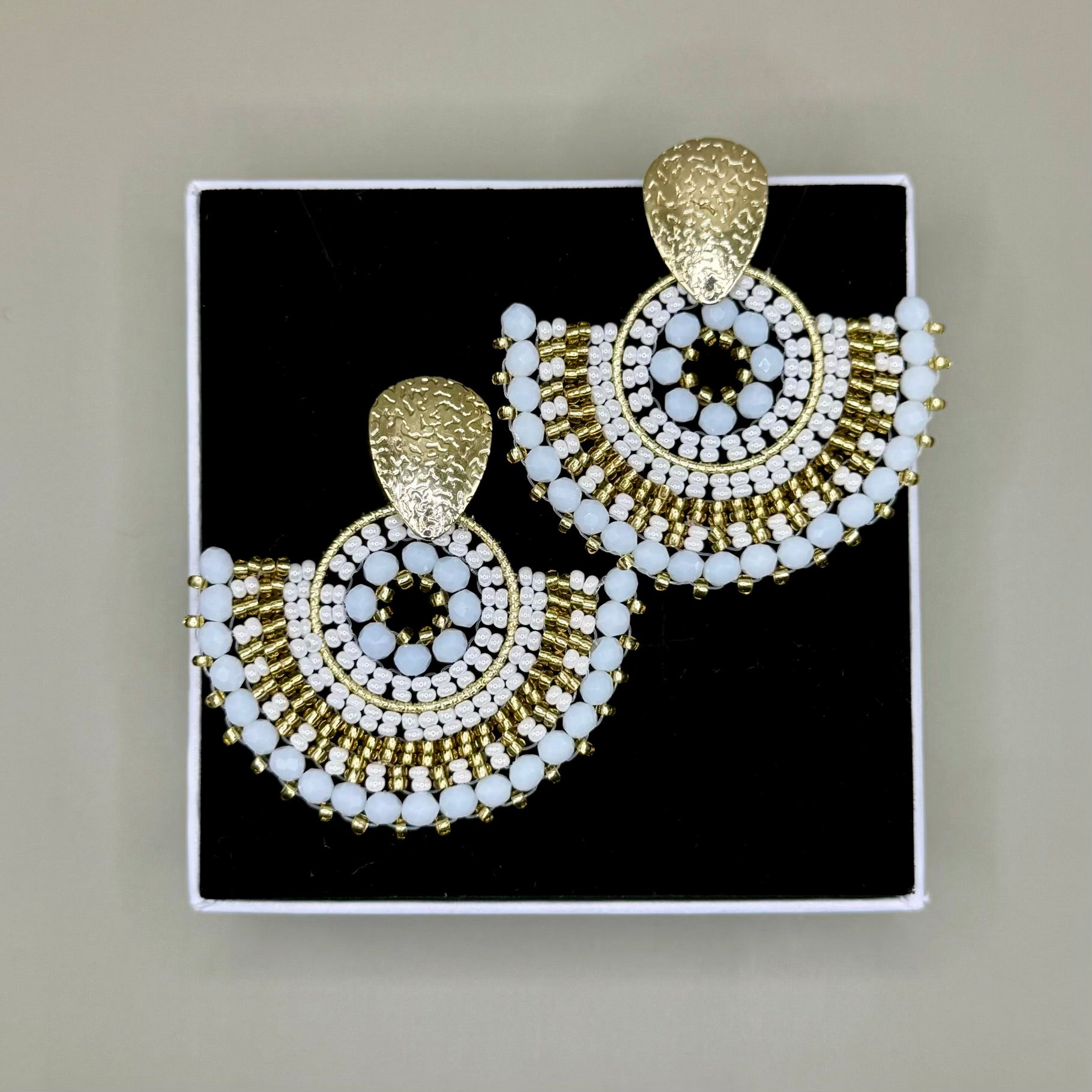 Cali Big Beaded Earrings in White