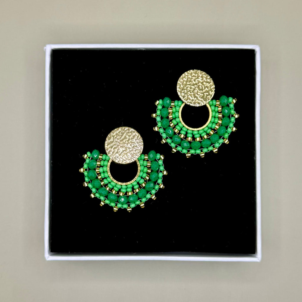 Cali Small Beaded Earrings in Green
