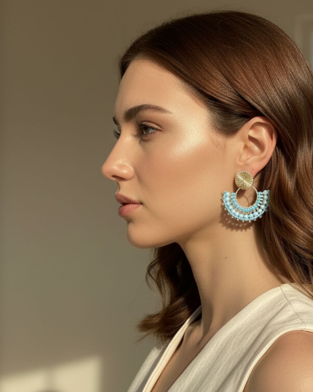 Cali Small Beaded Earrings in Light Blue